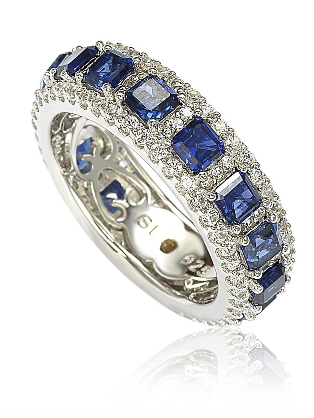 Suzy Levian Sterling Silver Sapphire & Created White Sapphire Eternity Band